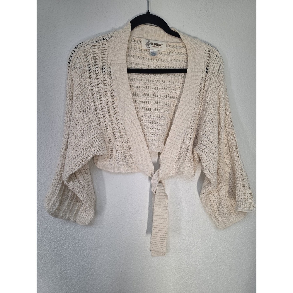 Old Navy Cardigan Women M Cream V-Neck Long Sleeve Cotton Casual Vintage